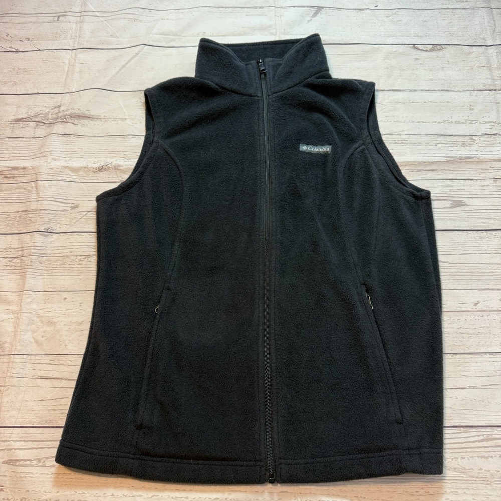 Columbia Black Fleece Vest Full Zip Up Sweater Men's Size Large